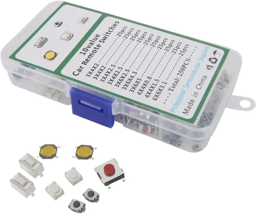 Vista 2 de 250 piezas/1 juego de 10 tipos de tabletas de control remoto para coche duradero, interruptor de botón movible, botón de llave de coche, micro