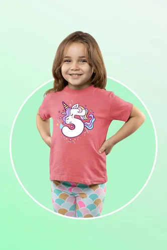 Vista 2 de Camiseta de unicornio para 5 cumpleaños para niñas de 5 años y quinto cumpleaños