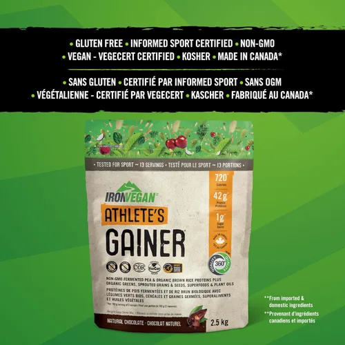 Vista 3 de IRONVEGAN Gainer Polvo de proteína de chocolate, 2500 GR
