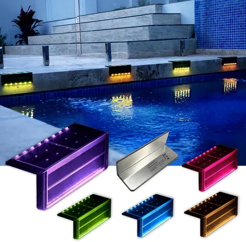 SHONELIGHTING Luces solares para piscina, luces de piscina de 12 colores para piscina enterrada, LED ultrafinas de 2 vías para borde y terraza con