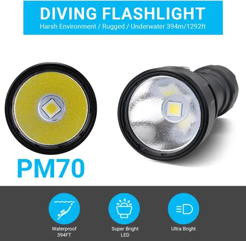 Vista 2 de Linterna de buceo de 873 pies de profundidad, linterna submarina para seguridad de buceo, luz de buceo, recargable IPX8 impermeable, 3 modos