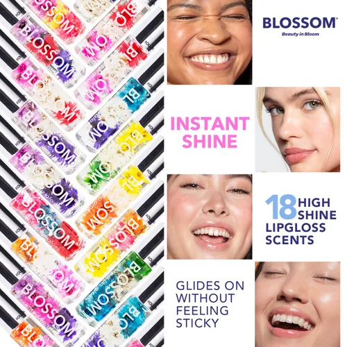 Vista 4 de Blossom Brillo de Labios Roll-on, Aceite de Labios Hidratante Transparente de Alto Brillo con Aroma Gourmet, No Pegajoso, Infundido con Flores