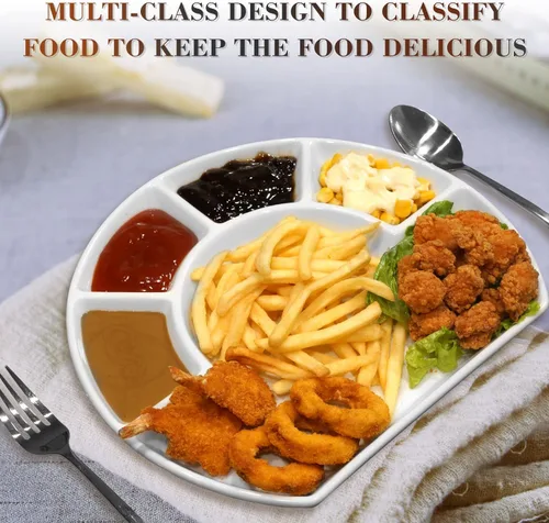 Vista 6 de Cinf Compartimento dividido Plato de cerámica Platos de salsa Platos para servir Platillos Tazón Cuenco en forma de cuadrante Cena Ensalada Bandeja