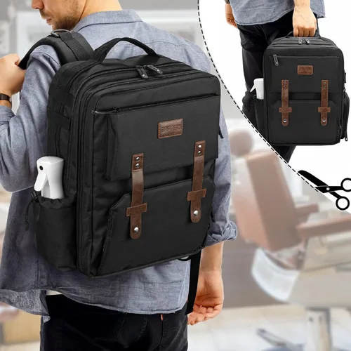 Vista 9 de BAFASO Estuche de peluquero de viaje, bolsa de peluquería de gran capacidad con capacidad para varias herramientas de corte de cabello (solo bolsa)