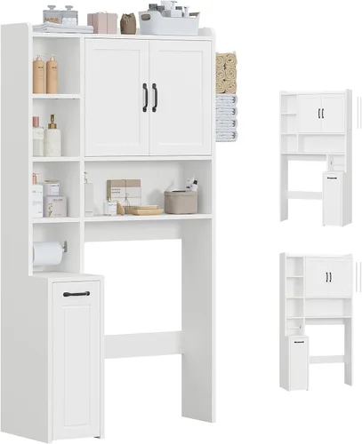 Vista 9 de UPOSOJA Gabinete de almacenamiento sobre el inodoro con polea, gabinete de almacenamiento de baño, blanco tipo B