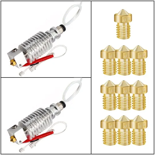 Vista 6 de [Paquete de 2 unidades] Extrusora 3D Hotend compatible con ANYCUBIC Chiron Extrusora Head 24V V5 con 10 boquillas V6 de latón de 0.016 in