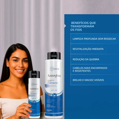 Vista 4 de BR Science Champú reconstructivo Fusion Frizz Recomendado para cabello extremadamente dañado 33.8 fl oz / 33.8 onzas líquidas