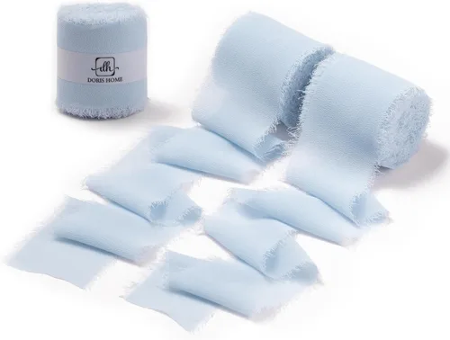 DORIS HOME Cinta de gasa azul bebé para ramo de flores, cinta de tela de 2 pulgadas x 21 yardas para envolver regalos, cinta deshilachada hecha a