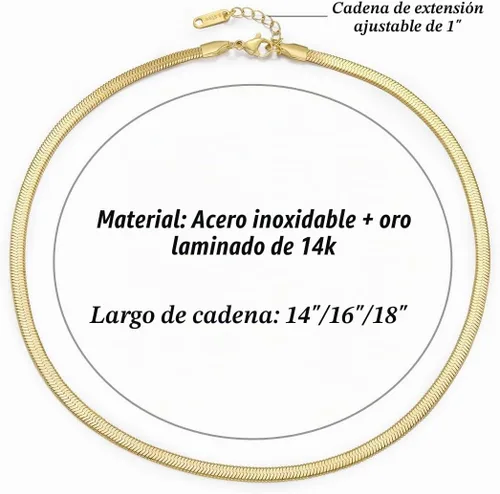 Vista 5 de Collar de espiga para mujer, chapado en oro de 14 quilates, cadena de serpiente plana de 0.157 in, gargantilla de cadena de hueso de serpiente