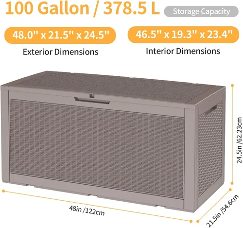Vista 5 de DRATO Caja de cubierta grande de 100 galones, caja de almacenamiento al aire libre para muebles de patio, cojines de patio, herramientas