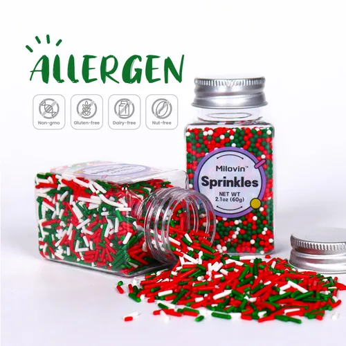 Vista 3 de Chispas comestibles de Navidad para hornear, chispas de Navidad, chispas de nonpareils, chispas rojas y verdes para galletas, magdalenas, fresas