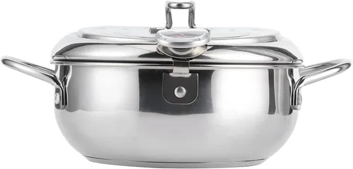 Vista 7 de Olla para freidora, sartén japonesa de tempura de acero inoxidable 4 en 1 con tapa, estante de drenaje de aceite, termómetro japonés tempura