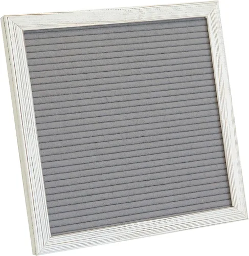 Vista 3 de HBCY Creations Tablero de letras de fieltro de 10 x 10 pulgadas, marco de madera maciza, color blanco lavado, fieltro gris, 389 letras