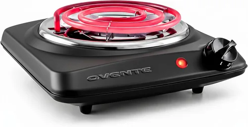 OVENTE - Quemador eléctrico de sobremesa individual, estufa de 1000W con placa caliente de bobina de acero inoxidable de 6", control de temperatura