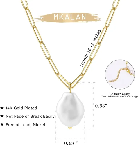 Vista 5 de Collares de perlas para mujer, chapado en oro real de 14 quilates, delicado collar de perlas para mujeres y adolescentes, collar de cadena de perlas