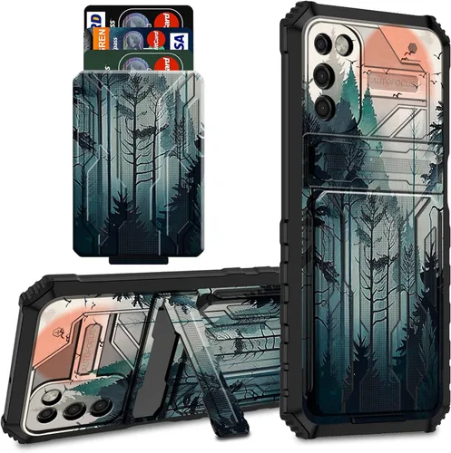 Vista 56 de Funda protectora de TPU suave para Samsung Galaxy A03S con soporte para tarjeta de crédito y soporte de doble capa de policarbonato duro de TPU