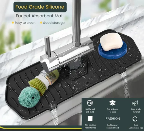 Vista 4 de Alfombrilla de silicona para fregadero, protector de goteo para atrapa grifos, protector contra salpicaduras de fregadero, alfombrilla