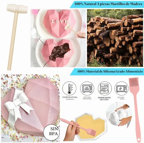 Vista 7 de 34 moldes de silicona con forma de corazón para el día de San Valentín, juego de moldes de corazón rompible Sublaga para chocolate, molde de letras