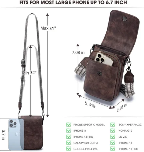 Vista 6 de POIUGOYA Bolsos cruzados pequeños para mujer, a la moda, de cuero, con triple compartimento, para teléfono celular, cartera cruzada con ranuras