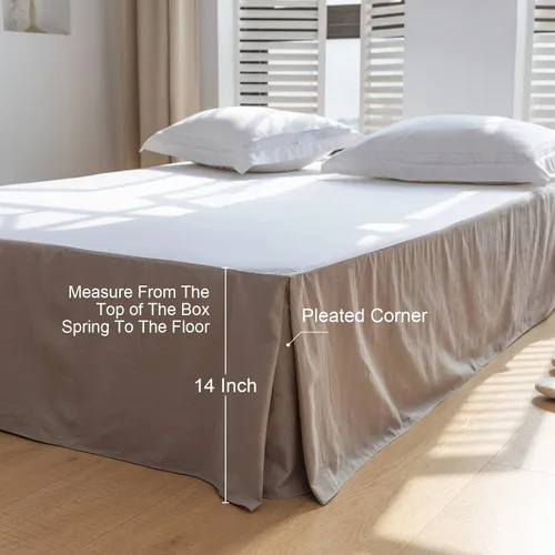 Vista 4 de BISELINA Falda de cama de lino francés con esquina plisada, caída a medida de 14 pulgadas, mezcla de lino natural y algodón, volante antipolvo