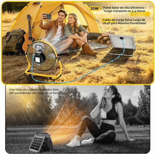 Vista 6 de Ventilador de camping solar de 16 pulgadas con panel solar Amarillo-16