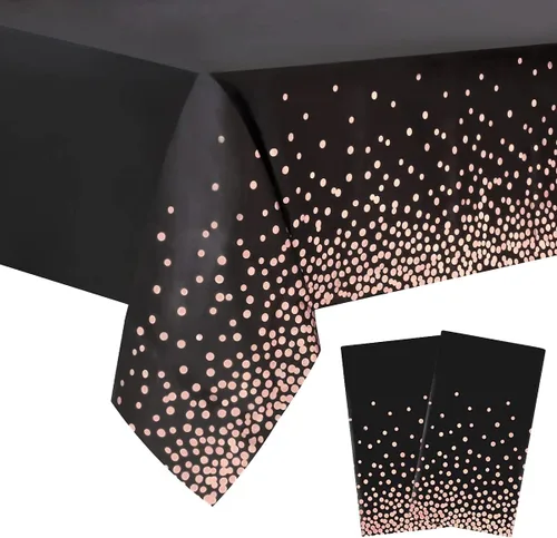 Vista 25 de 2 Empaques Mantel de Plástico Negro, 54 pulgadas x 108 pulgadas Cubierta de Mesa Rectangular Desechable para Fiestas, Adecuado para Cumpleaños