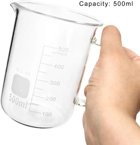 Vista 4 de QWORK Vaso con asa, taza medidora de 3.4 fl oz, vidrio de borosilicato, taza con boquilla de vertido, paquete de 2