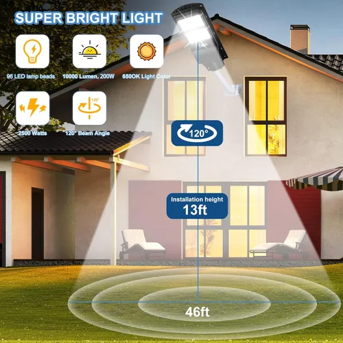 Vista 2 de Luces de calle solares, luces solares para exteriores, luz de seguridad solar, sensor de movimiento PIR, luces de seguridad del atardecer al