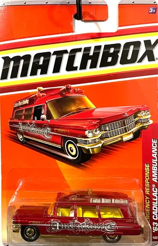 MATCHBOX 2011 AMBULANCIA CADILLAC ROJA DE RESPUESTA DE EMERGENCIA '63, UNIDAD DE RECONSTRUCCIÓN BIÓNICA PERSONALIZADA 2 DIE-CAST