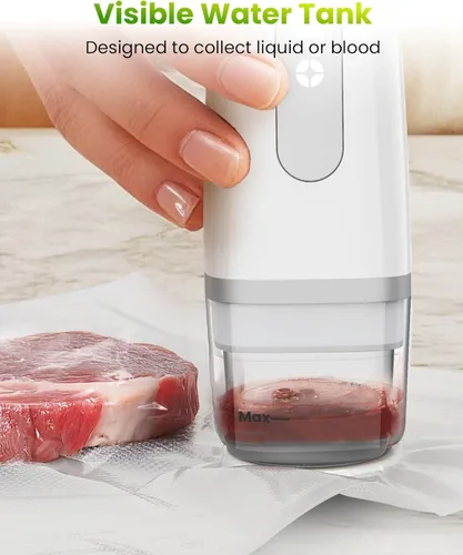 Vista 2 de FEPPO Sellador al vacío para alimentos con tanque de agua visible, máquina selladora al vacío compacta de mano con 30 bolsas reutilizables