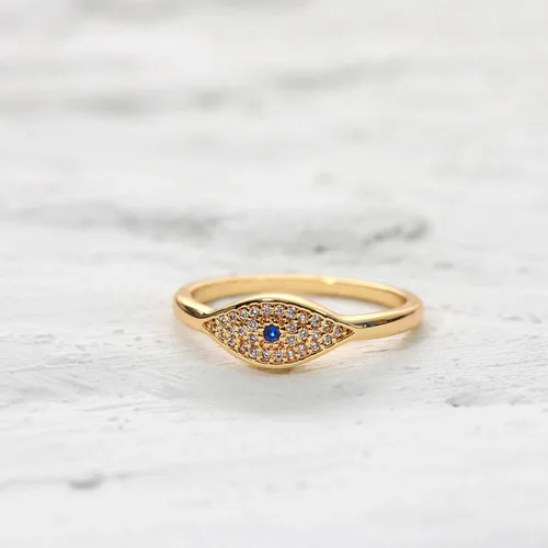 Vista 3 de MEVECCO Gold Cubic Zirconia Blue Evil Eye Stacking Ring,14K Gold Plated Dainty Sapphireblue Colored Band Stackable Rings