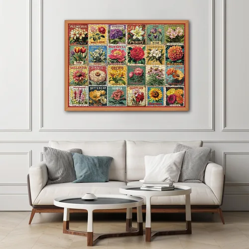 Vista 4 de Rompecabezas vintage de flores para adultos de 1000 piezas, rompecabezas de arte único y hermoso collage floral, con temática de plantas
