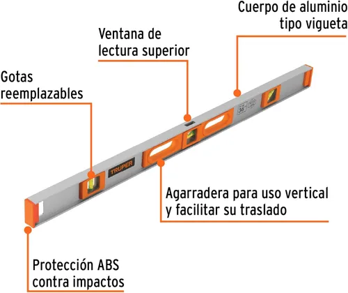 Vista 2 de TRUPER NP-36 Professional I-Beam Niveles 36" (92cm) 0°, 90° y 45°