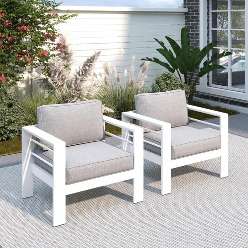 Vista 20 de Solaste Muebles de Patio Sillón de Metal, 2 PCS Silla de Sofá Contemporánea de Jardín Exterior de Aluminio para Todo Clima con Cojines, Azul