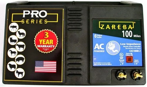 Zareba EAC100M-Z/Cargador eléctrico para vallas con alimentación de CA de baja impedancia de 100 millas - Cargador de valla enchufable - Contiene