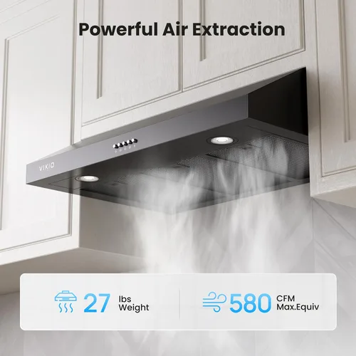 Vista 5 de VIKIO HOME Campana Extractora Bajo Gabinete de 36 Pulgadas, 580 CFM Ventilación de Cocina de Motor Dual con Luces LED, Control de Botones, Campana