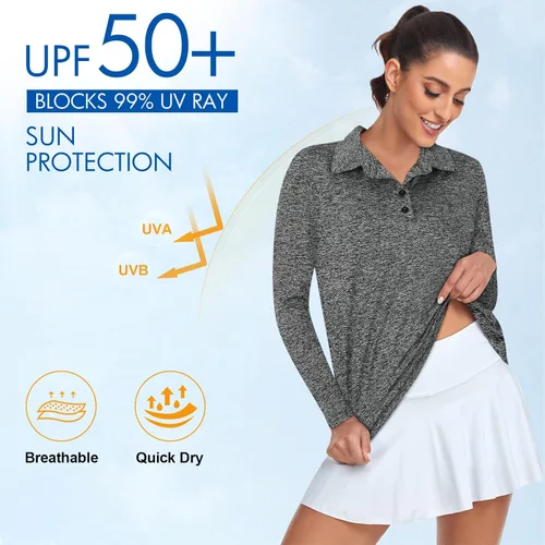 Vista 3 de Tanst Sky Camisas polo de golf para mujer, manga corta, con cremallera de un cuarto, sin botones, absorbe la humedad