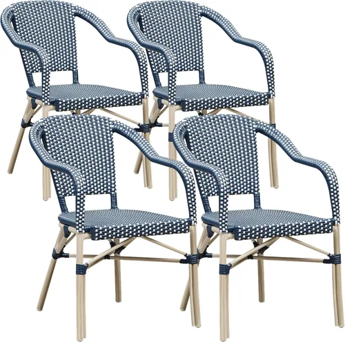 Vista 13 de PURPLE LEAF juego de 2 sillas de estilo bistró francés para patio, sillas de comedor, sillones de mimbre de aluminio tejido a mano, sillones
