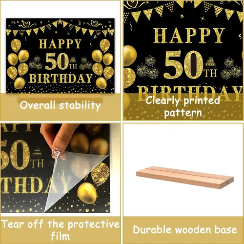 Vista 3 de Trgowaul Decoración de cumpleaños número 50, regalo para mujer, letrero de mesa acrílico de feliz cumpleaños 50 con soporte, suministros de fiesta