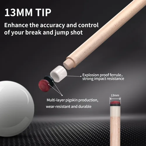 Vista 6 de Kmise Professional Pool Cue Stick, 18 19 20oz Canadian Maple Cue Sticks, Low Deflection Shaft with Telescopic Carbon Fiber Extension Cue, Flame
