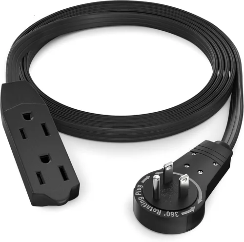 Vista 12 de Maximm Cable de extensión de enchufe plano giratorio de 360° de 2 pies, 16/3 AWG, múltiple, extensión de 3 tomas de corriente, cable de conexión a