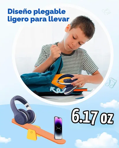 Vista 7 de EarFun K2 Kids Bluetooth Headphones for School, Kids Headphones with Mic Azul