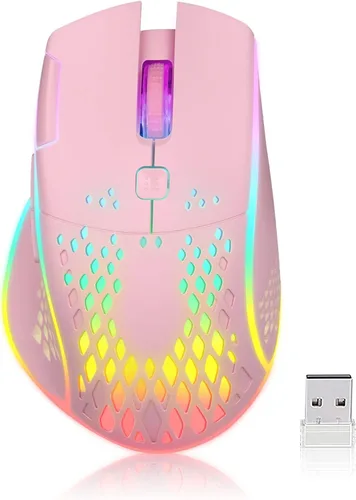 Vista 8 de VEGCOO Ratón Inalámbrico para Juegos, C30 Silent Click Ratón Inalámbrico Recargable para Juegos con Tecla de Doble Clic y Luces LED Coloridas, 3