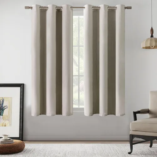 Vista 14 de Cortinas de Lino Beige con Bloqueo Total de Luz de 64 Pulgadas de Largo, Lino Sintético Texturizado con Bloqueo de Calor y Aislamiento Térmico