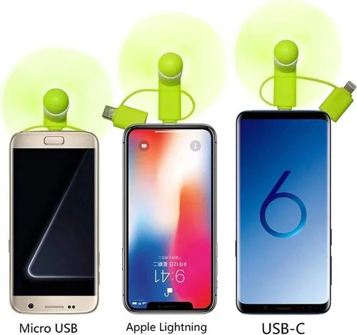 Vista 2 de Mini ventilador de teléfono celular, ventilador 2 en 1 compatible con iPhone, iPad, teléfono inteligente Android, tableta, colorido y potente