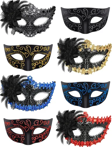 Vista 9 de SIQUK Juego de 8 máscaras para parejas, máscara veneciana para disfraz