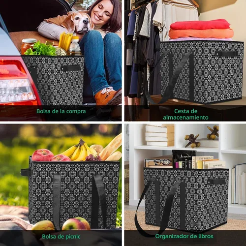 Vista 2 de WISELIFE Bolsas reutilizables para comestibles [3 unidades], bolsa grande para comestibles, resistente al agua, bolsa de compras plegable para ropa
