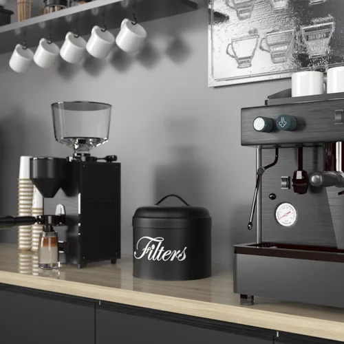 Vista 6 de Soporte para Filtro de Café, Contenedor de Almacenamiento de Canasta para Mostrador, Accesorios Pequeños de Bar Negro para Estación de Bar de Café