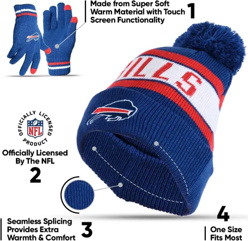 Vista 5 de Ultra Game NFL - Gorro de invierno súper suave para hombre y mujer, con guantes extra cálidos para pantalla táctil