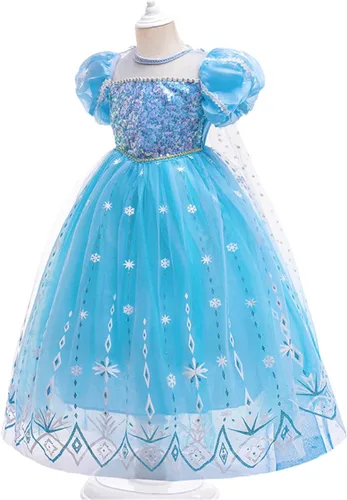 Vista 3 de Vestido de princesa para niñas con perlas elegante disfraz de cumpleaños para niños pequeños guantes corona varita